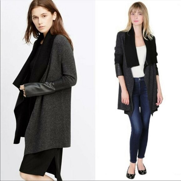 Vince - Wool + Cashmere Blend Double Face Sweater Coat + Leather, Sml Oversize - Picture 11 of 13